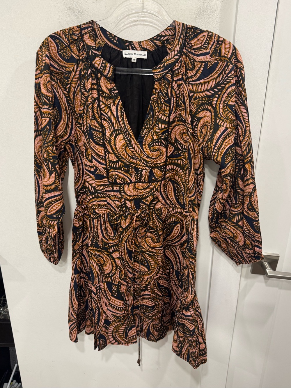 Karina Grimaldi Black Paisley Mini Dress with Pink & Gold Accents